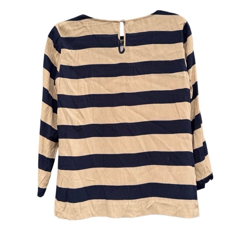 J. Crew Scoopneck Blouse in Navy Tan Seine Stripe Size 6 - Picture 6 of 6